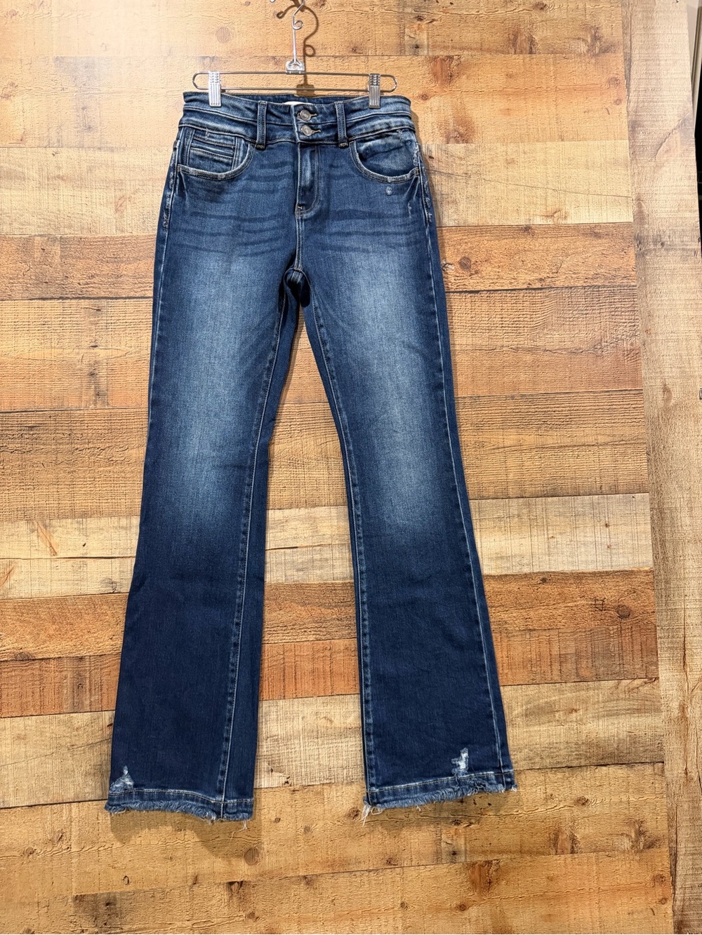 KanCan Dark Blue Flare Jeans with Double Button Waist Size 7 Long